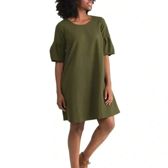 Agnes & Dora Olive Green Dress Knee Length Bell Sleeves Keyhole Close Size XL - Picture 1 of 2